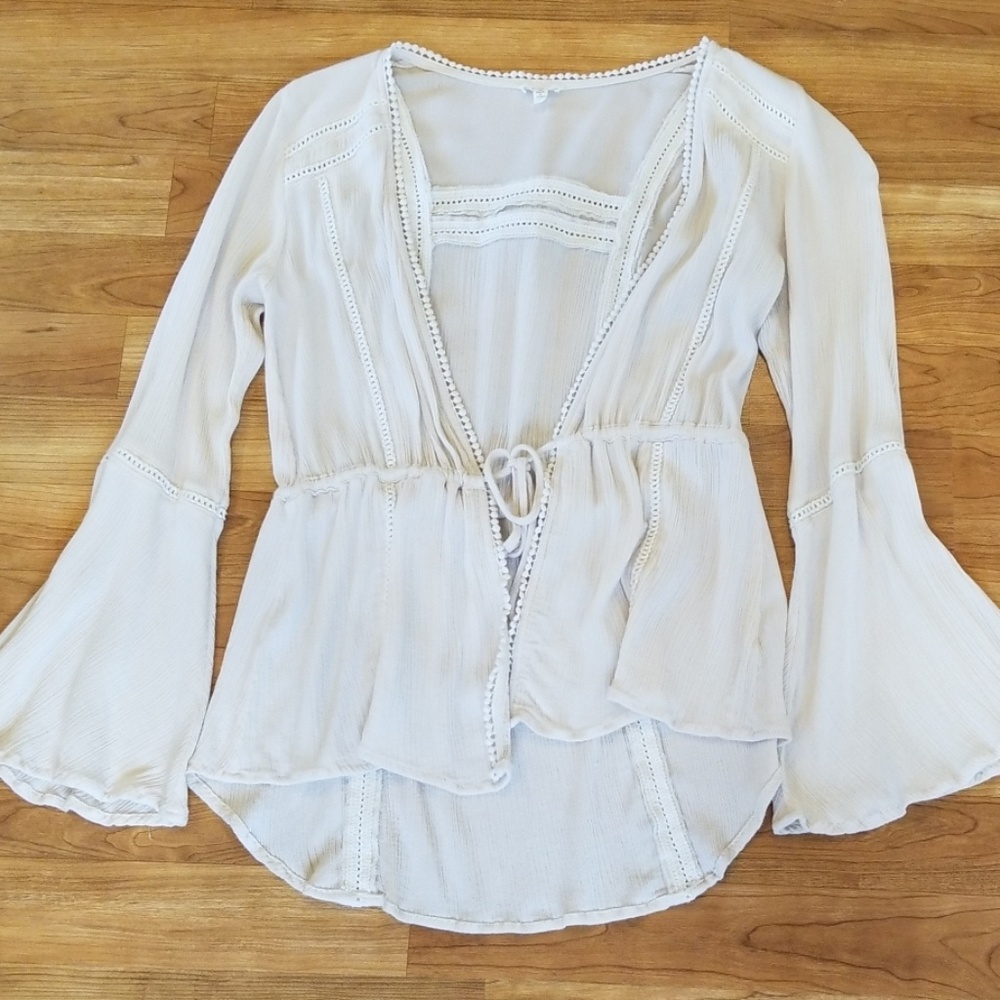 Boho White Bell Sleeve Festival Rodeo Western Wear CoverUp/Kimono - Picture 2 of 5